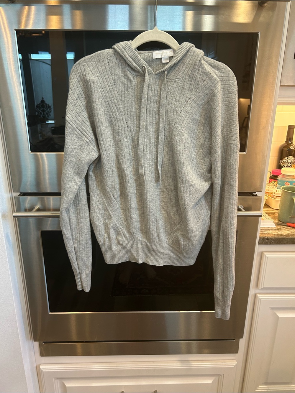 Spiritual Gangster Heather Gray Ribbed Hooded Sweater size XS slight piling GUC